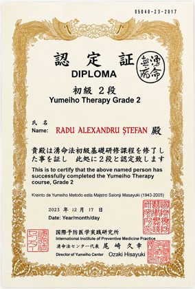 Yumeiho Therapy Grade 2 diploma, Alexandru Radu
